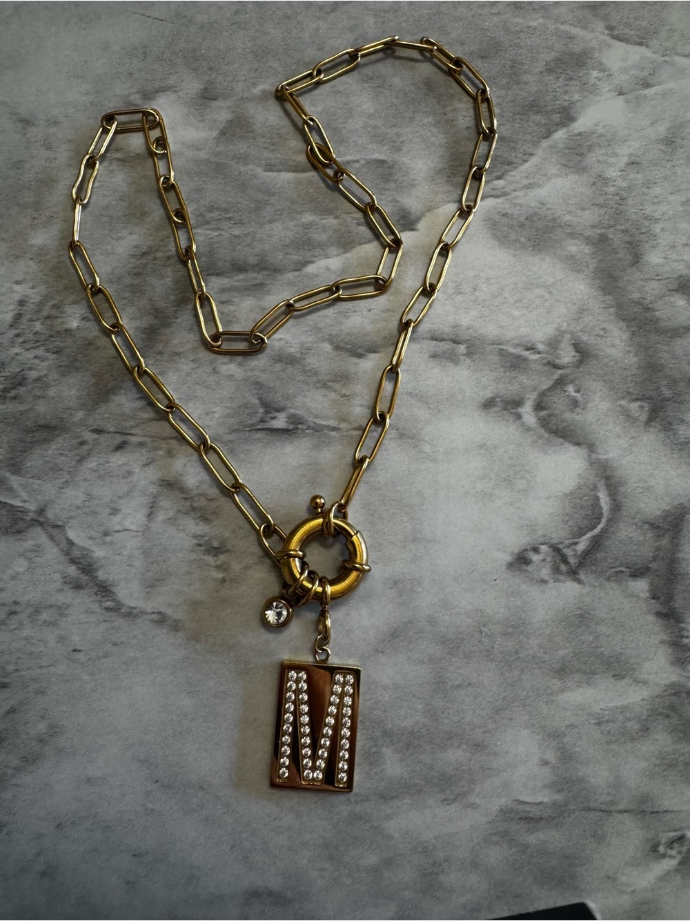 Gold-Tone Chain Necklace with Crystal 'M' Pendant - Women Jewelry